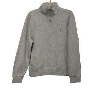 Nautica Men's Heather Gray Quarter Zip Fleece Pullover Sweatshirt Size Medium